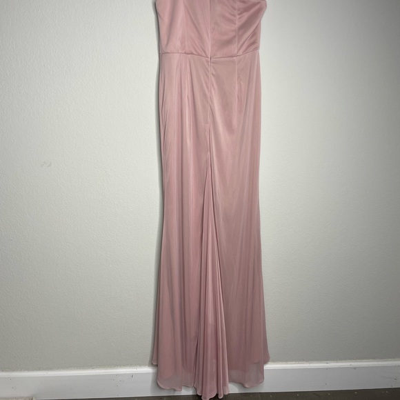 Azazie Dusty Rose One Shoulder Mesh Mermaid Maxi Gown Dress 8 - Picture 6 of 10